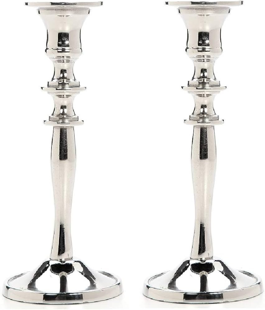 Hosley Set of 2 Silver Finish Taper Candle Holder 8" High. Ideal Gift and Use for Weddings, Party... | Amazon (US)