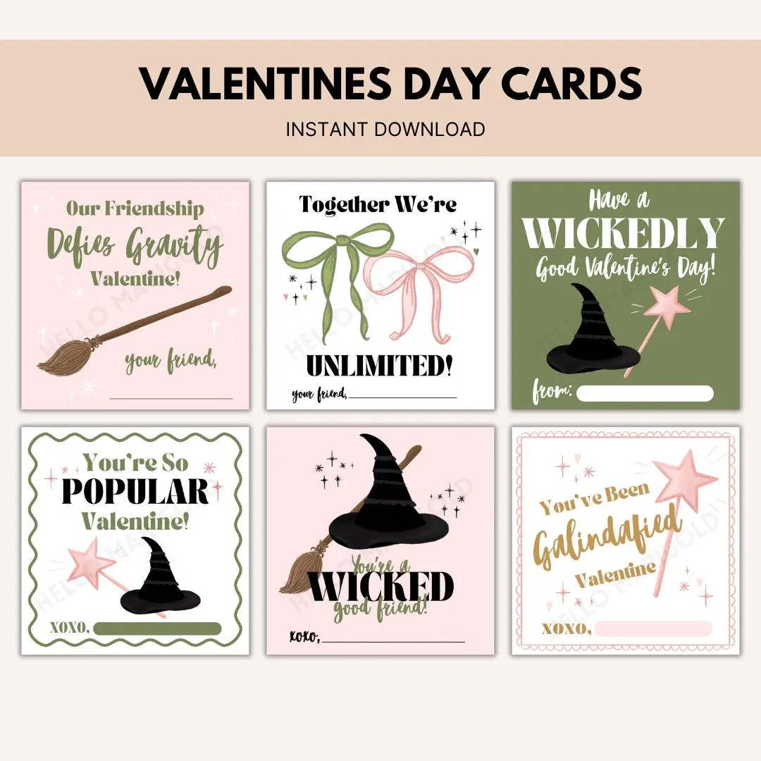 Wicked Valentine Cards, Wicked Valentines Day, Printable Kids Tween Classroom Valentines, Birthda... | Etsy (US)
