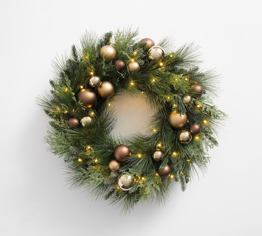 Metallic Ornaments And Greenery Wreath Browns 28 | Pottery Barn (US)