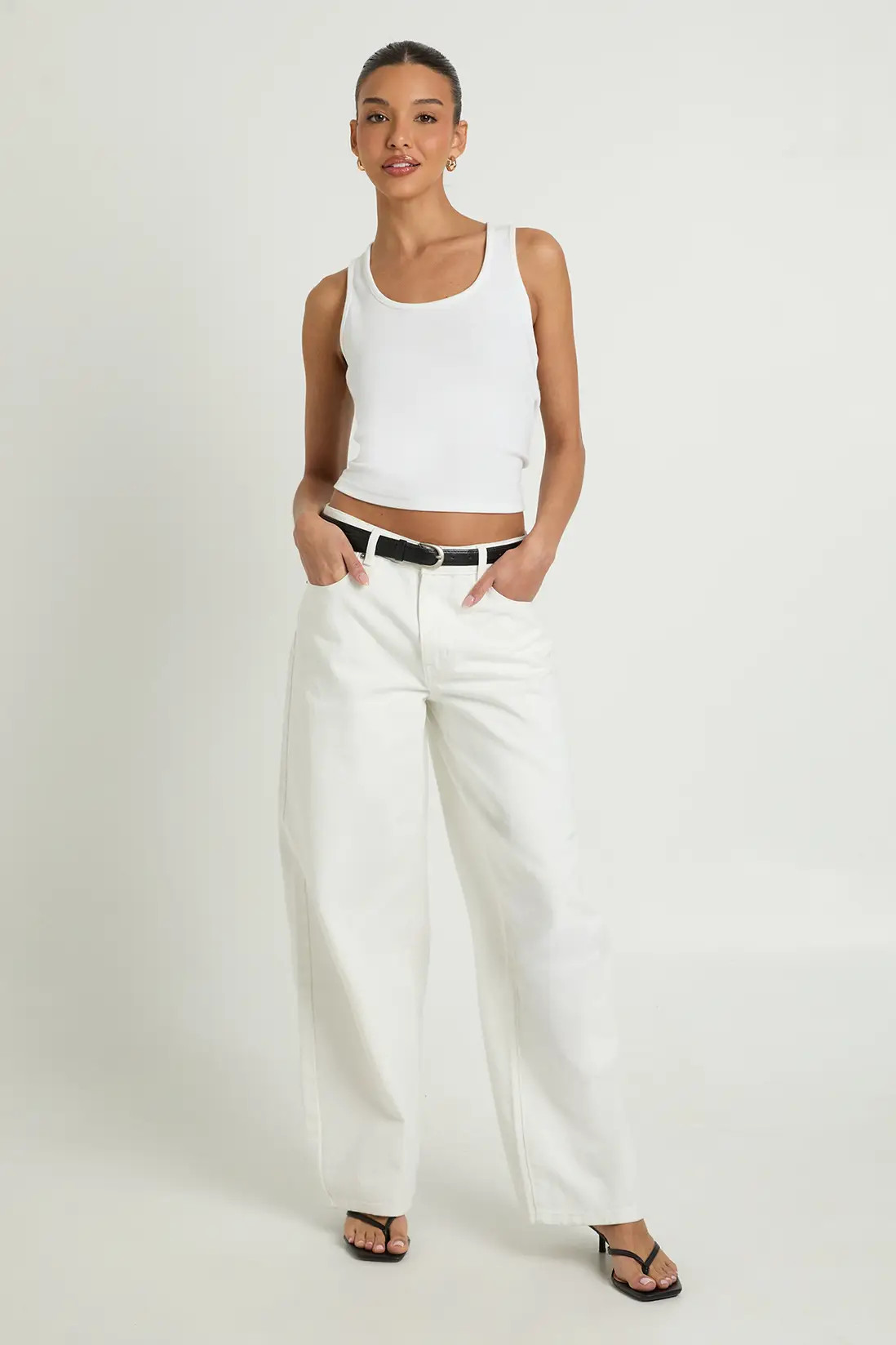White Mid Waist Seam Detail Barrel Leg Jean | Boohoo | Boohoo.com (UK & IE)