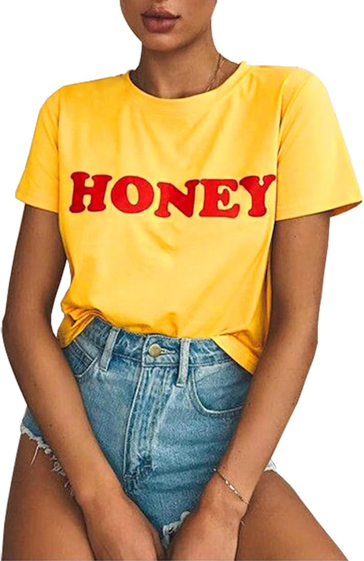 BLACKMYTH Women Valentine's Day Honey Printed Shirts Graphic Funny T Shirt Cute Tees Tops | Amazon (US)