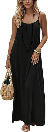 SHENHE Women's Open Back Spaghetti Strap Beach Maxi Dress Loose Flowy Vacation Sundress | Amazon (US)