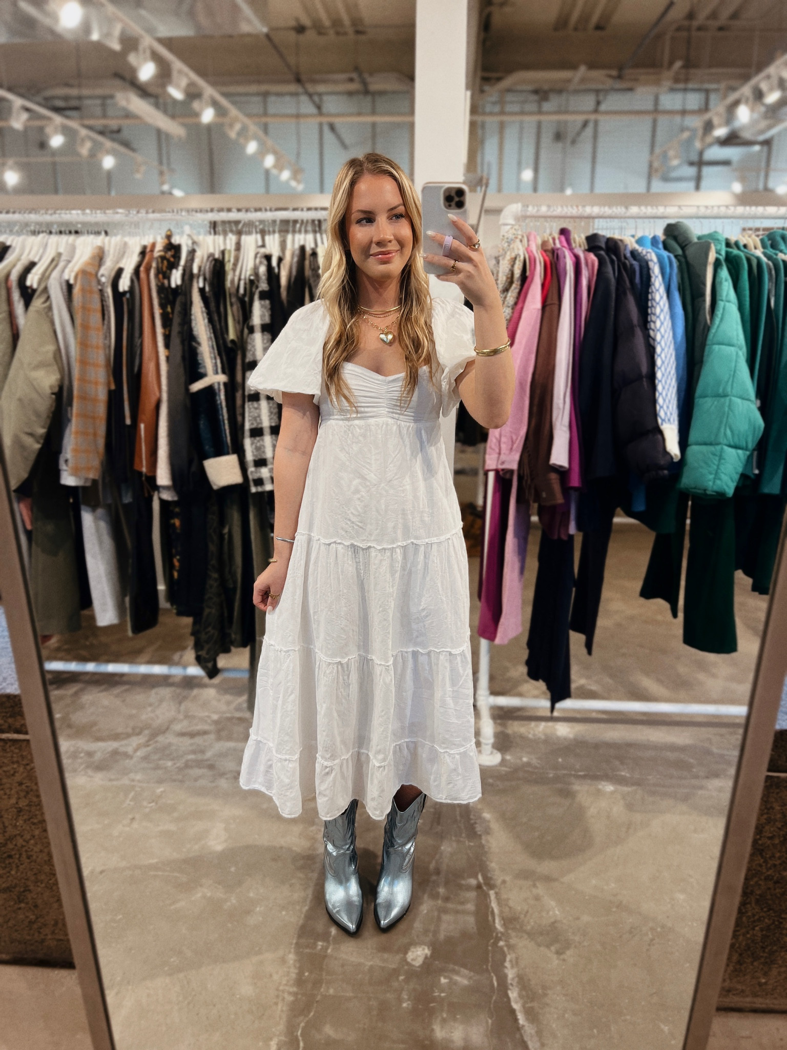 Dallas Market OOTD💙 D
Dress: Show Me Your Mumu
Cowgirl boots: Dolce Vita
Jewelry: Sheila Fajl (10% off w/ code OLIVIA) & Brenda Grands rings! 

Metallic cowboy boots / ice blue / blue jewelru / Ophelia dress / white dress / beach outfit / spring fashion / summer vacation / maxi dress / bridal looks 

#LTKsalealert #LTKFind #LTKSeasonal