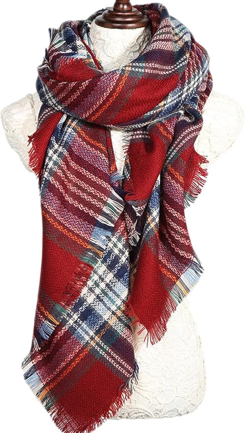 Women's Winter Soft Plaid Tartan Checked Scarf Large Blanket Wrap Shawl | Amazon (US)