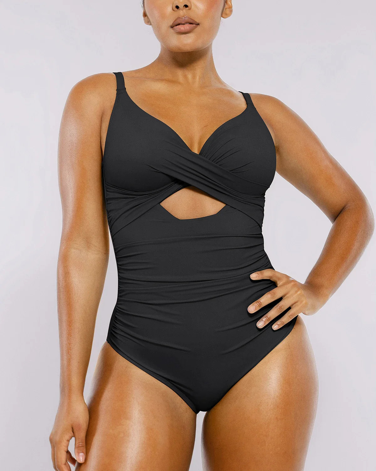 Smart Sculpt™ Ribbed Cutout-Front Shaping Swimsuit - Black / XL | Shapellx Affiliate Program