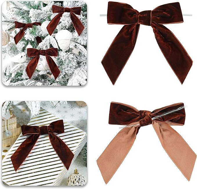 Brown Velvet Ribbon Christmas Bow 5 Inch Premade Brown Bows for Christmas Tree Hanging Decoration... | Amazon (US)