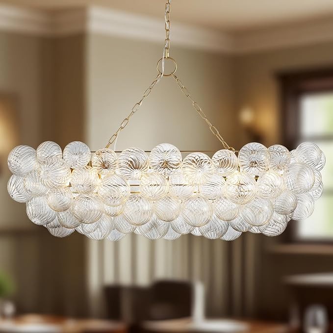 Hand-Blown Swirled Glass Globes, G9 LED Bulbs Included, Adjustable Ceiling Fixture for Dining Roo... | Amazon (US)