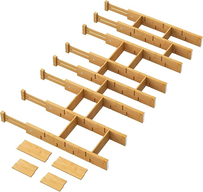 Bamboo Drawer Dividers - Adjustable Drawer Dividers for Clothes, Kitchen, Closet & Office - 8 Pac... | Amazon (US)