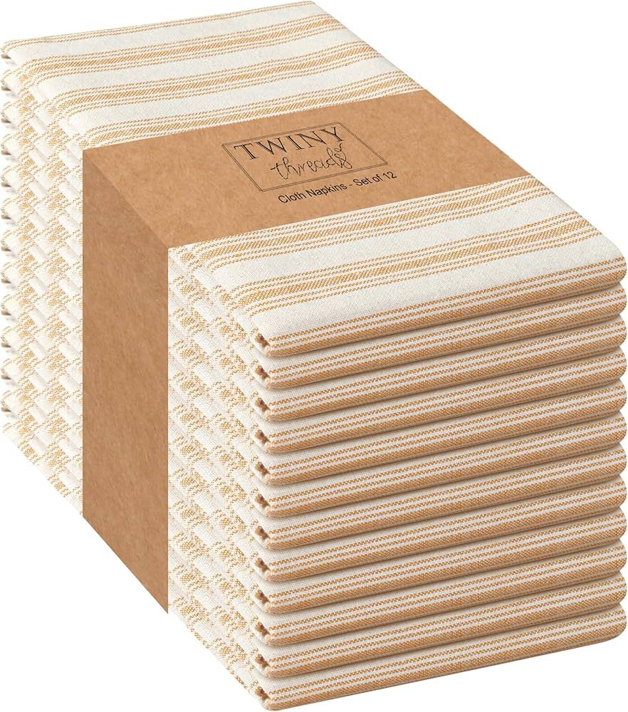 Stripe Cloth Napkins 100% Cotton 18" x 18" Set of 12 Rustic Farmhouse Napkin Washable Hotel Quali... | Amazon (US)