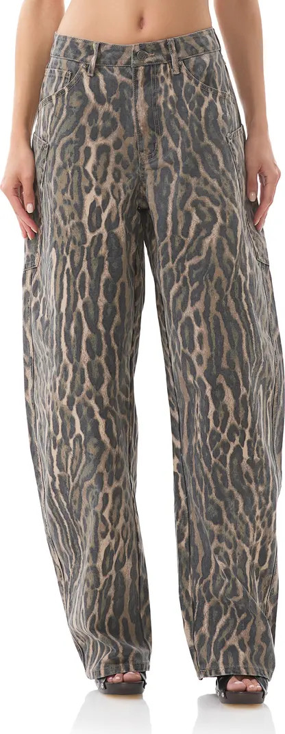 AFRM Bexley Leopard Barrel Leg Jeans | Nordstrom | Nordstrom