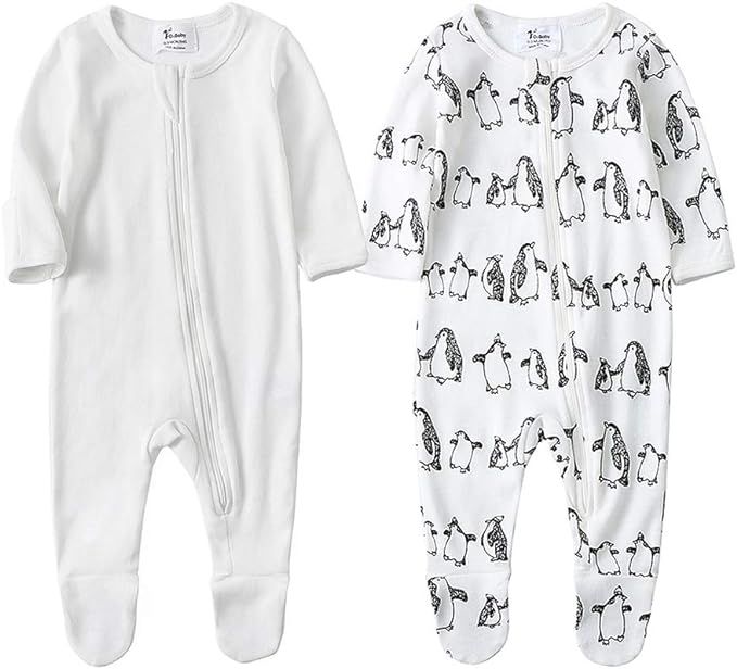 O2Baby Baby Boys Girls Organic Cotton Zip Front Sleeper Pajamas, Footed Sleep 'n Play | Amazon (US)