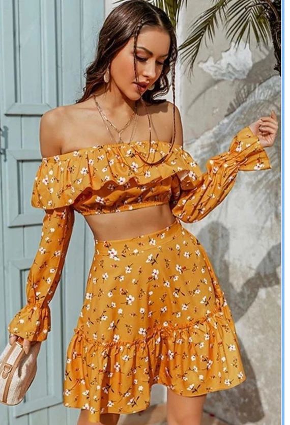 Women's Floral Two Piece Outfit off Shoulder Crop Top and | Etsy | Etsy (US)
