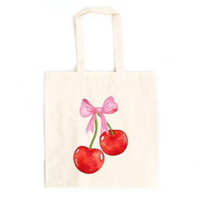 City Creek Prints Coquette Cherries Canvas Tote Bag - 15x16 - Natural | Target