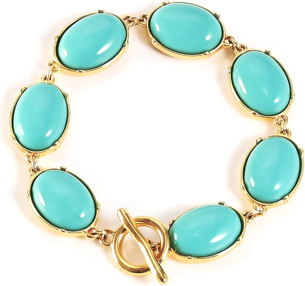ORIGENCE Turquoise Charm Bracelet for Women 18K Gold Plated Turquoise Charms Dainty Stackable Gol... | Amazon (US)