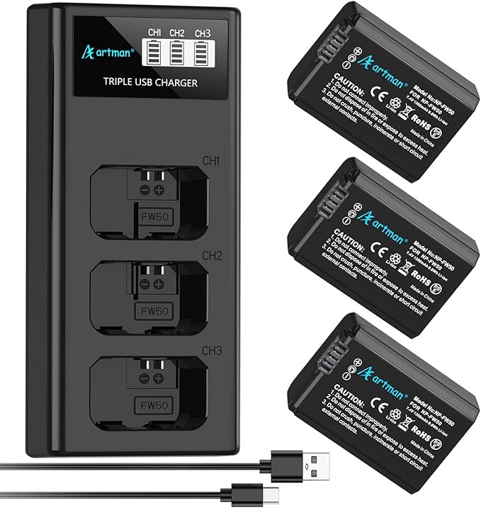 Artman 3-Pack NP-FW50 Battery and Upgraded 3-Slot LCD Charger Compatible with Sony ZV-E10, Alpha ... | Amazon (US)