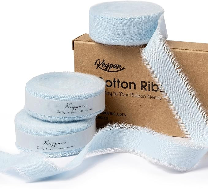 Blue Ribbon 5/8" x 21 Yards with Frayed Fringe Fabric Cotton Ribbons for Gift Wrapping Wedding In... | Amazon (US)