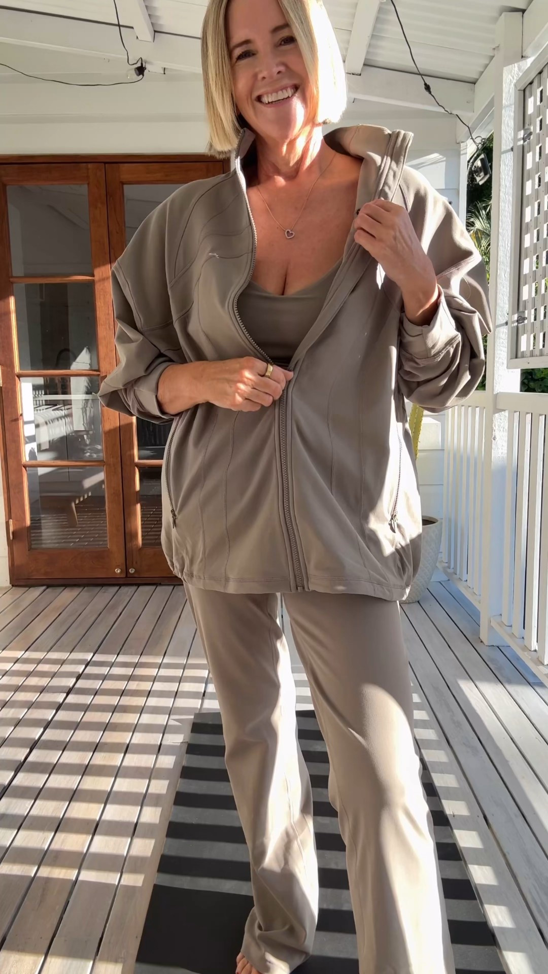 These new tonal pieces from lululemon motivating me to get back on the mat 🧘‍♀️

In order of appearance:
Define oversized jacket in warm ash grey (US10/AU14)
Groove high-rise boot-cut pant in warm ash grey (US10/AU14) - I’m wearing the regular length but there is a short length linked too.
Align waist-length cami tank light support C/D cup in warm ash grey (US12/AU16) - I sized up because I wanted a more bust room

AD, gifted product, paid partnership

#LTKaustralia #LTKover50style #LTKfitness