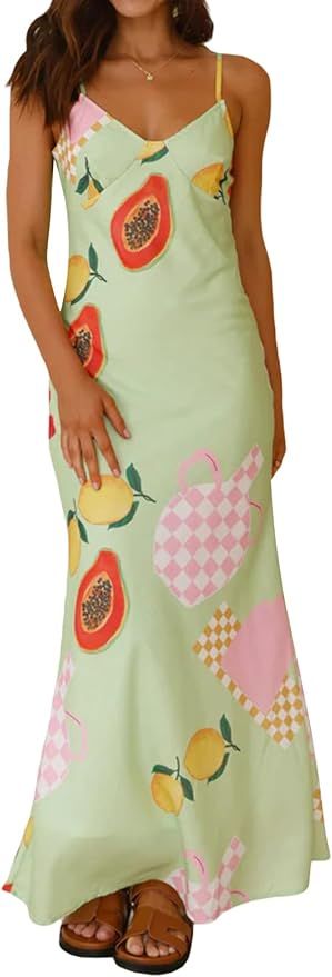 Women Cute Tapas Fruit Slip Dress Sexy Spaghetti Strap Summer Floral Sundress Backless Slim Fit R... | Amazon (US)