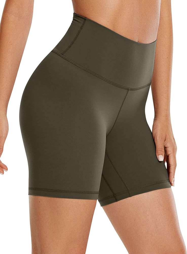 CRZ YOGA Women's Brushed Naked Feeling Biker Shorts 6'' - High Waist Matte Workout Gym Running Sp... | Amazon (US)
