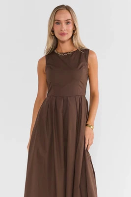 Brown Pleated Midi Dress | Avara