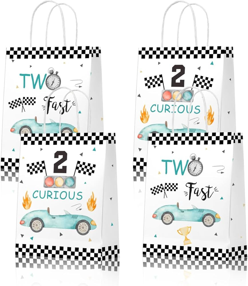 Reyoust 24Pcs Boy Two Fast Birthday Party Favors Bags Dusty Blue Black Race Car Goodie Treat Cand... | Amazon (US)