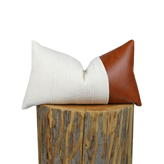 Faux Leather and Mudcloth Lumbar Pillow Cover | 'LOUIS' | Etsy (US)