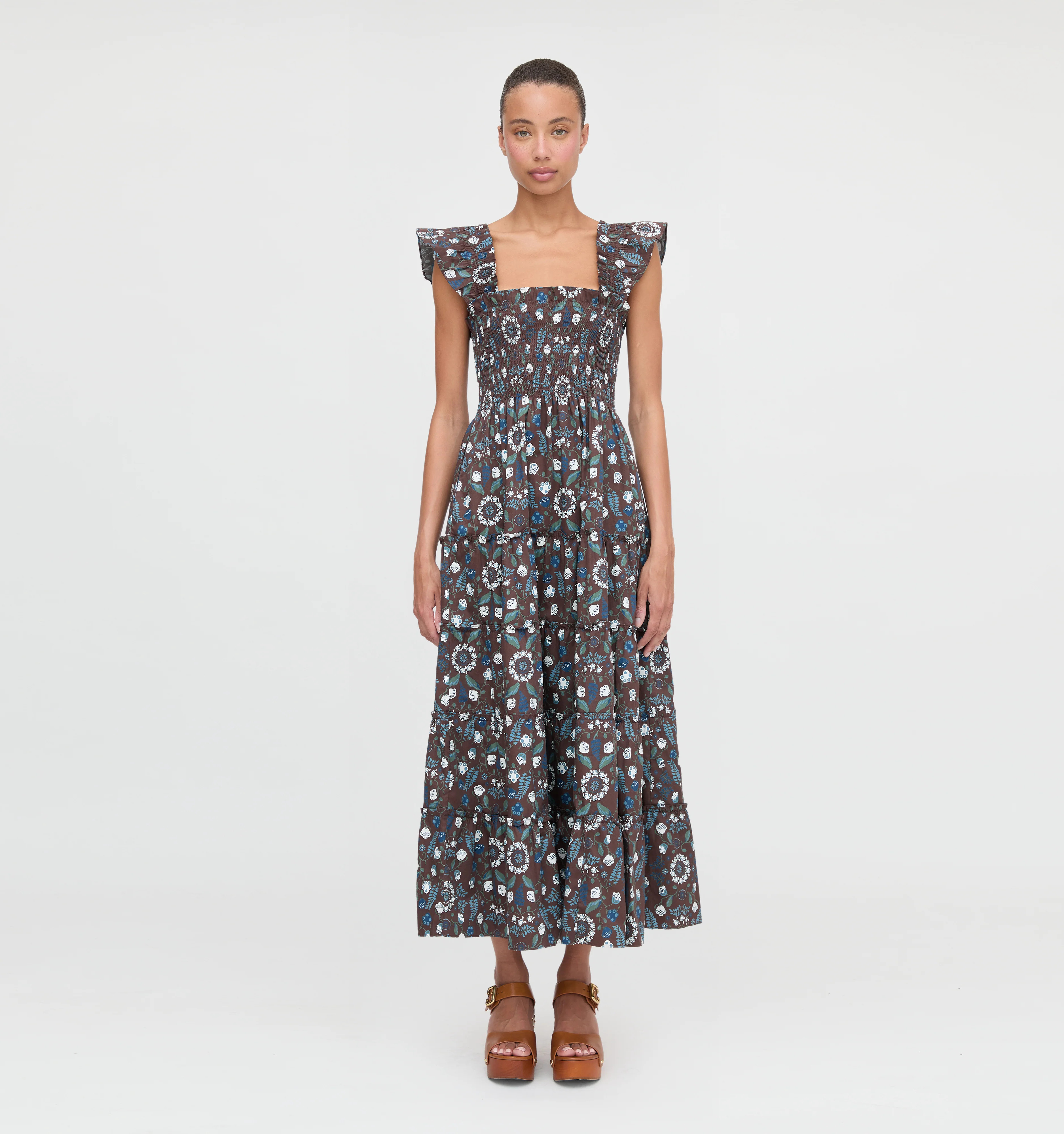 The Ellie Maxi Nap Dress - Chocolate Swedish Floral | Hill House Home US