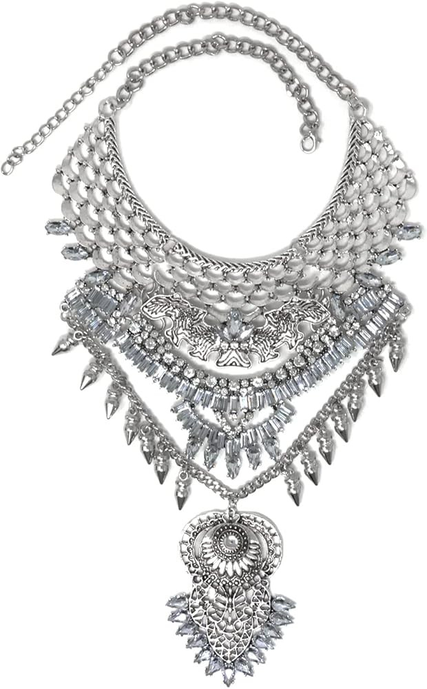 yueton Boho Coin Statement Necklace Long Tassel Chunky Necklace Vintage Gypsy Bohemian Ethnic Tri... | Amazon (US)