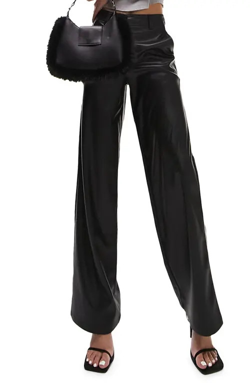 Topshop Faux Leather Wide Leg Trousers in Black at Nordstrom, Size 10 Us | Nordstrom