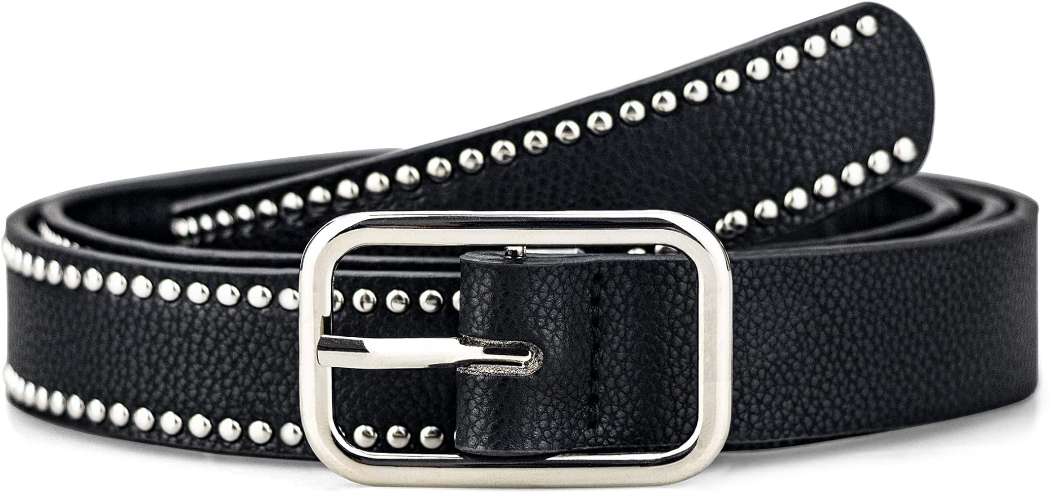 macoking Black Studded Belt for Women Leather Belt for Dress Jeans Vintage Western Belts | Amazon (US)