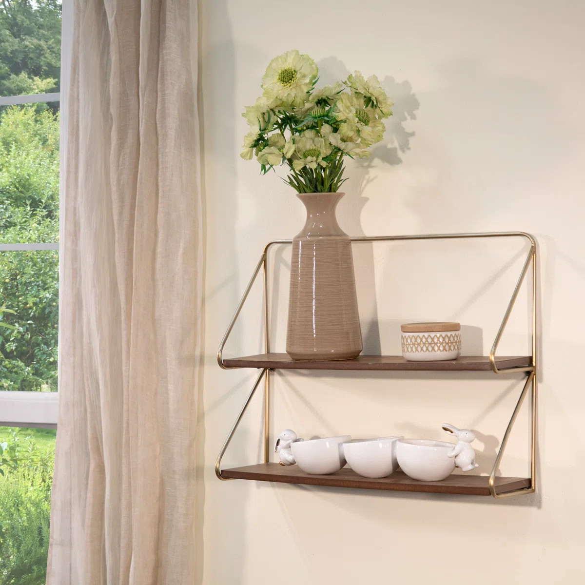 Modern 2 Tier Hanging Wall Shelf for Home Decor - Decorative Wood Shelves Artistic Accent for Bed... | Wayfair North America