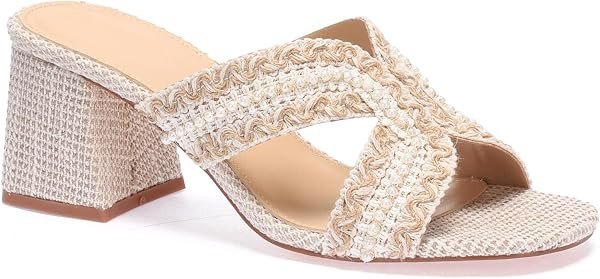 Raffia Heeled Mule Sandals for Women Block Heels Open Toe Mules with Pearls Slip On Summer Dressy... | Amazon (US)