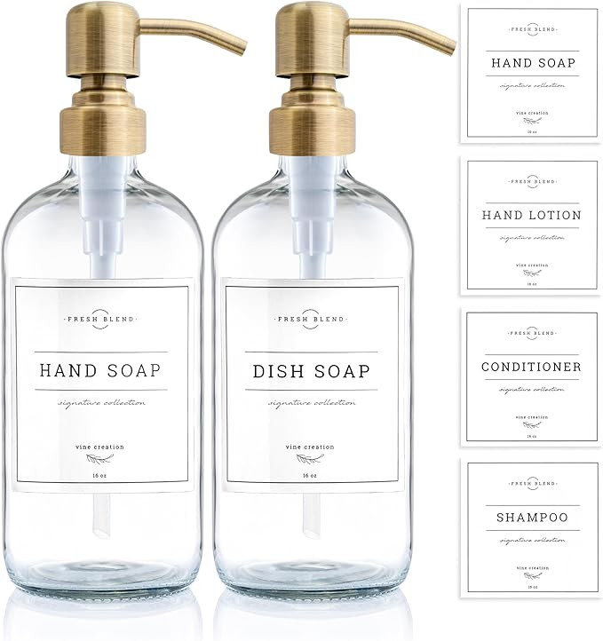 Vine Creations Clear Glass Soap Dispenser, 2 Pack Kitchen Soap Dispenser Set with Stainless Steel... | Amazon (US)