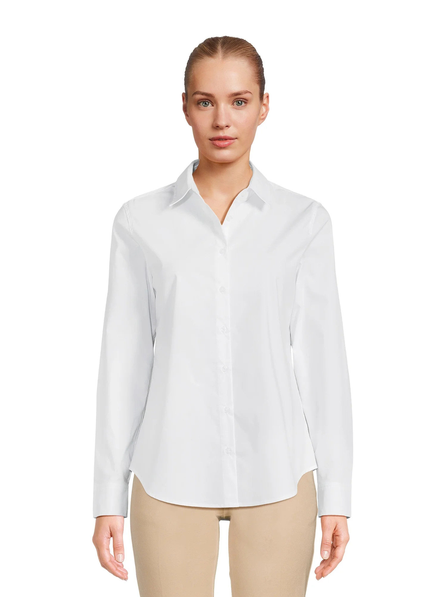 Time and Tru Women's Long Sleeve Button Down Shirt | Walmart (US)