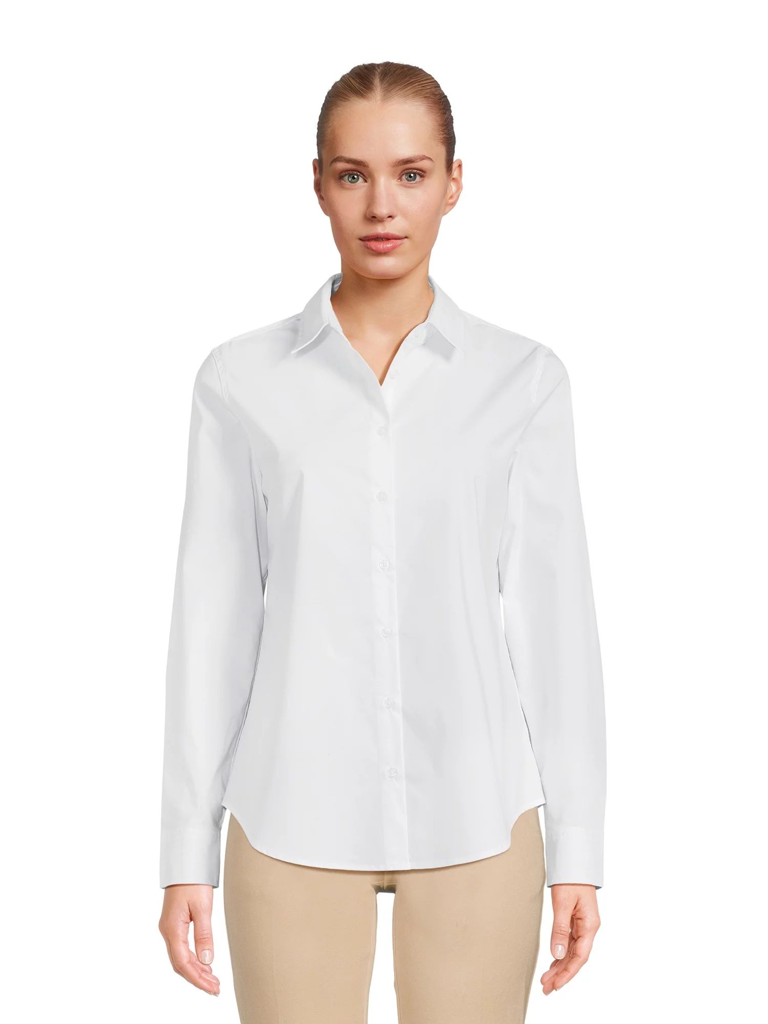 Time and Tru Women's Long Sleeve Button Down Shirt - Walmart.com | Walmart (US)