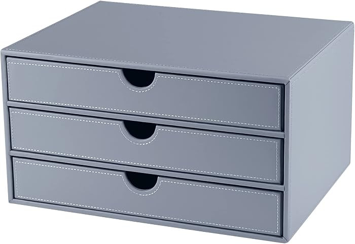 Leather Desk Organizer with 3 Drawers/Tray, Executive Office Supplies Desktop Filing A4 File Cabi... | Amazon (US)