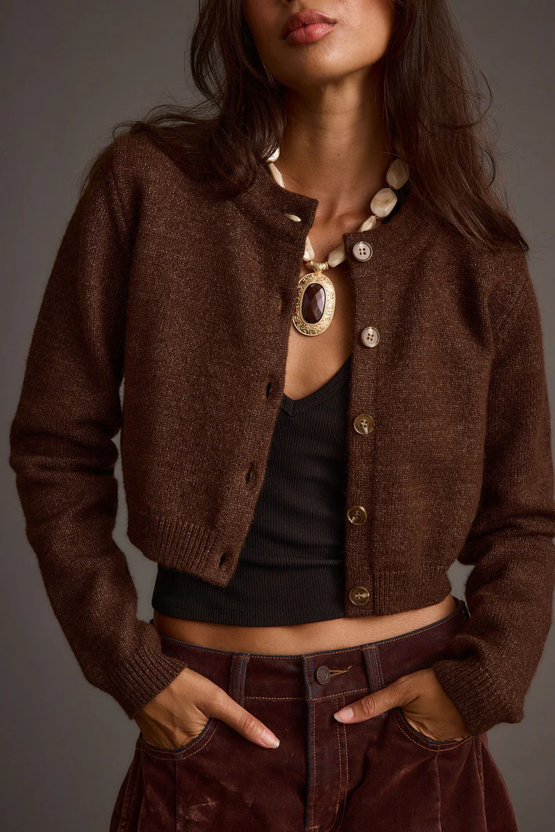 Teresa Mocha Cropped Cardigan | 12th Tribe
