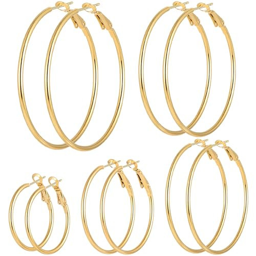 5 Pairs Gold Hoop Earrings for Women, 14K Gold Plated Hypoallergenic Stainless Steel Gold Hoop Earrings Set, Lightweight Large Small Gold Hoops Set | Amazon (US)