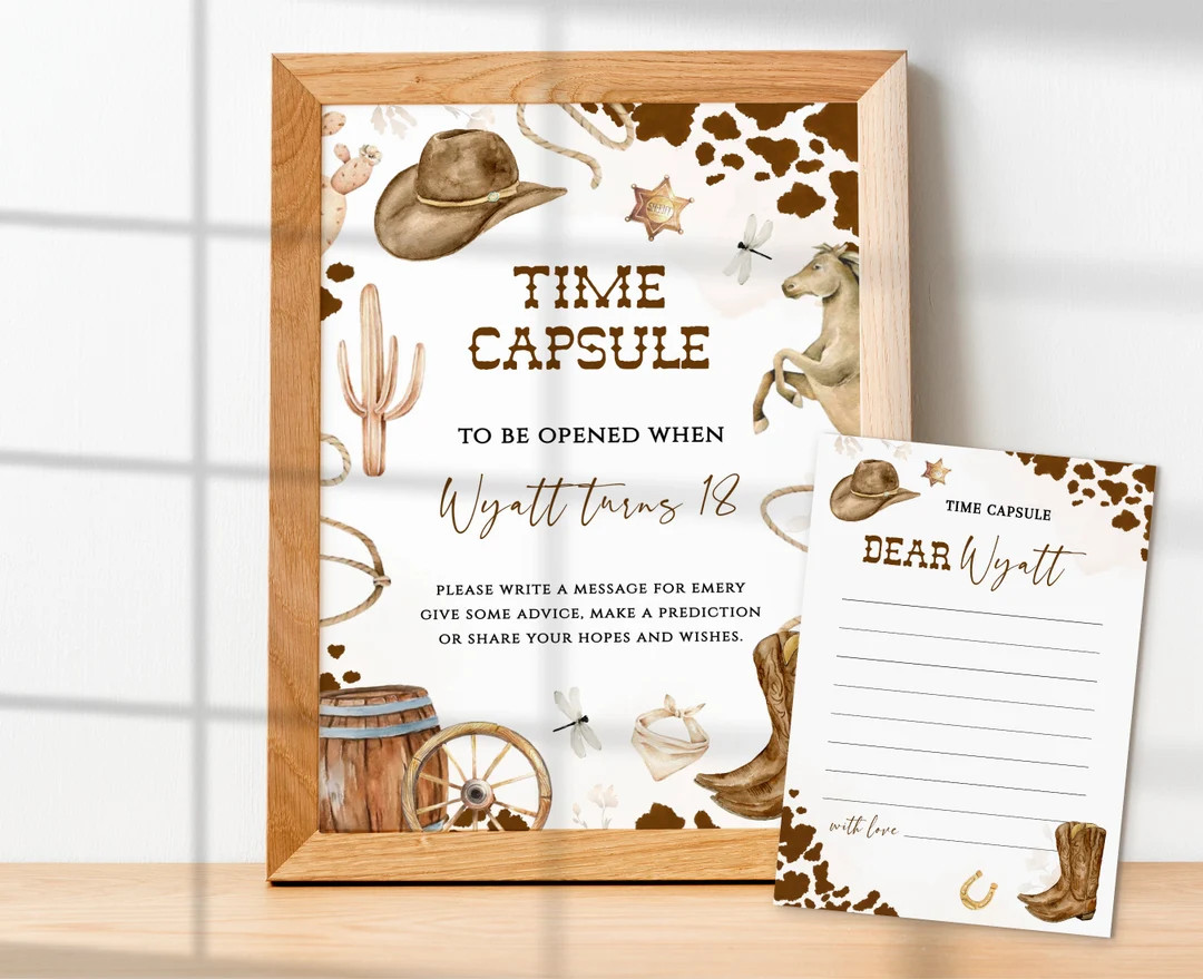 My First Rodeo TIME CAPSULE First Birthday Sign & Card, Editable Cowboy Birthday Decorations, Wes... | Etsy (US)