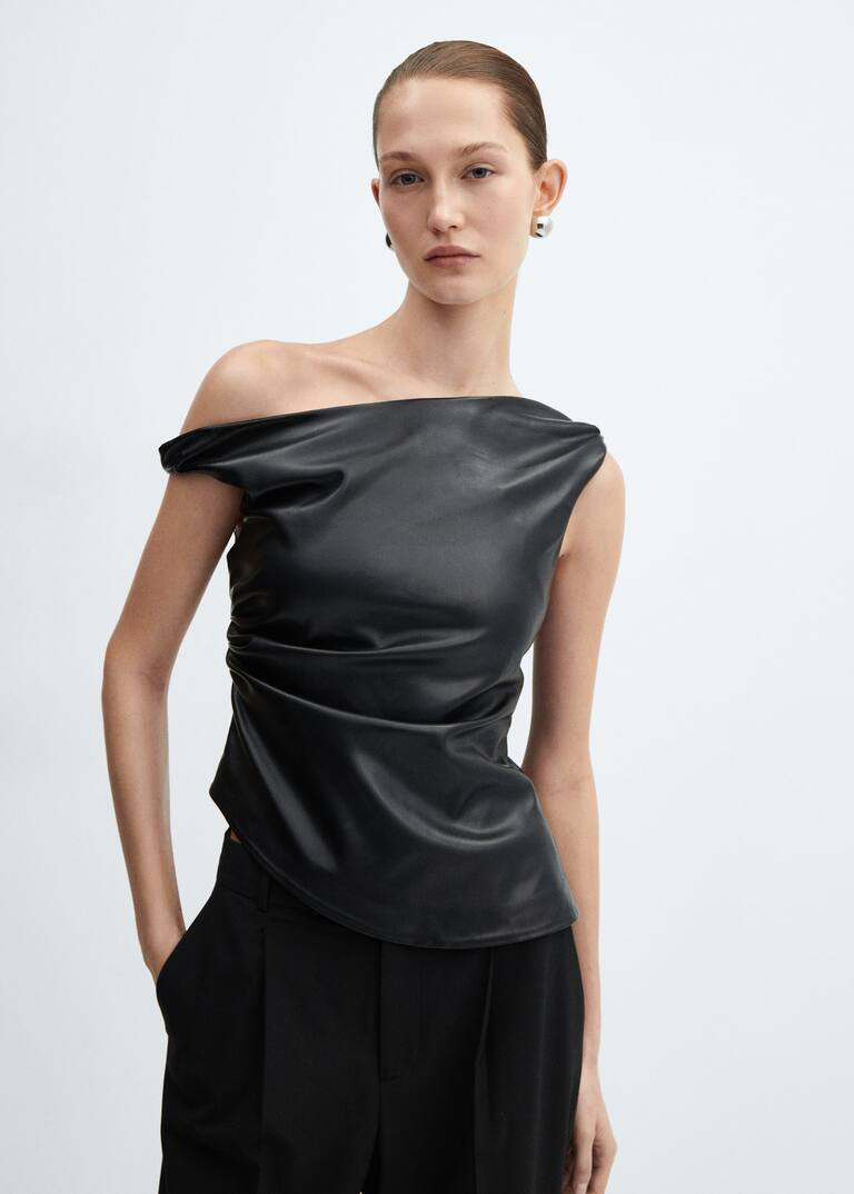 Leather-effect top -  Women | Mango United Kingdom | MANGO (UK)
