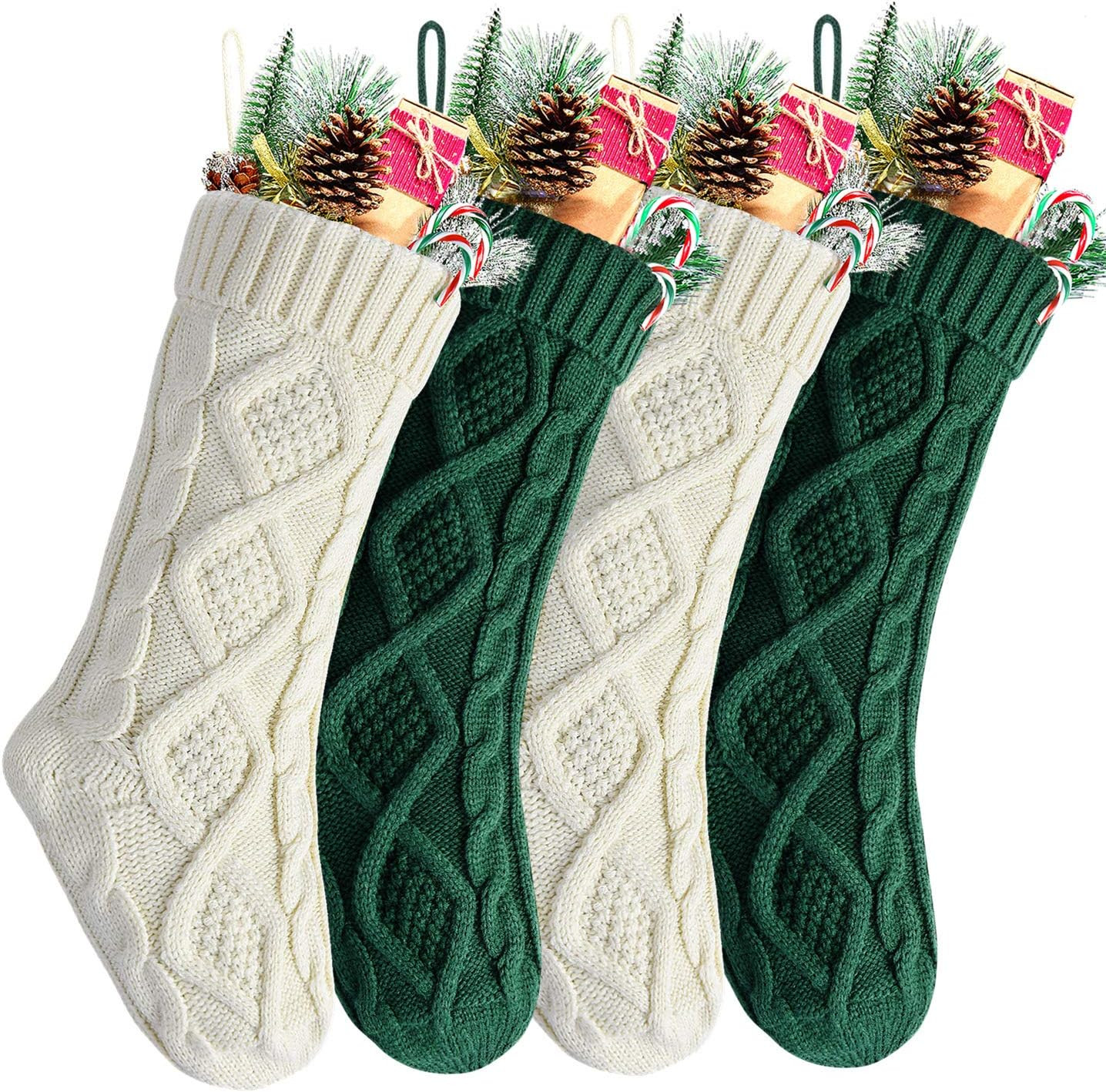 18" Green and Ivory Knit Christmas Stockings for Fireplace Holiday Decor,4 Pack | Amazon (US)