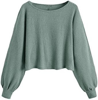SweatyRocks Women's Casual Crewneck Raglan Long Sleeve Ribbed Knit Crop Top Cropped Sweater | Amazon (US)