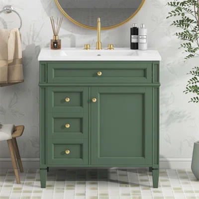 30" Modern Bathroom Vanity with Top Sink, 2 Drawers, Tip-out Drawer, and Ample Storage for Elegant and Functional Bathrooms | Wayfair North America