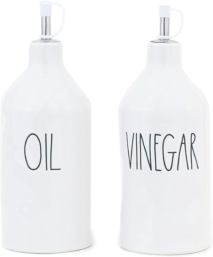 Rae Dunn Oil and Vinegar Cruets, Small Oil and Vinegar Dispenser Set, Oil Bottles for Kitchen | Amazon (US)