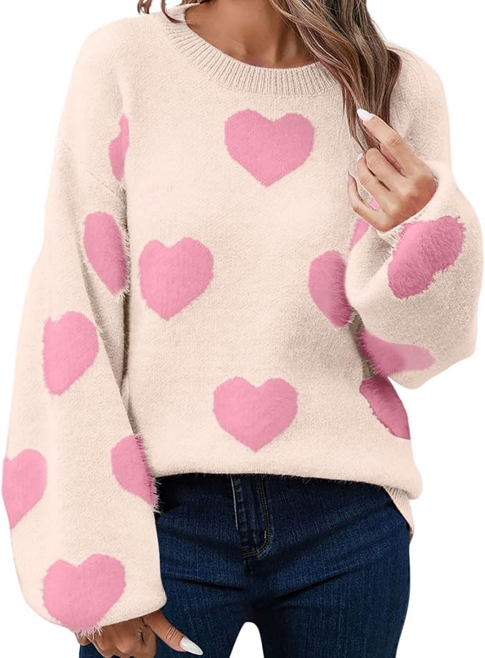 Valentines Sweater Women 2026 Heart Printed Soft Knit Sweaters, for Every Day Wear, Cozy and Styl... | Amazon (US)