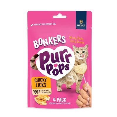 Bonkers Purrpops Chicky Licks Chicken Flavor Lollipop Freeze-Dried Cat Treats - 0.2oz/4ct | Target