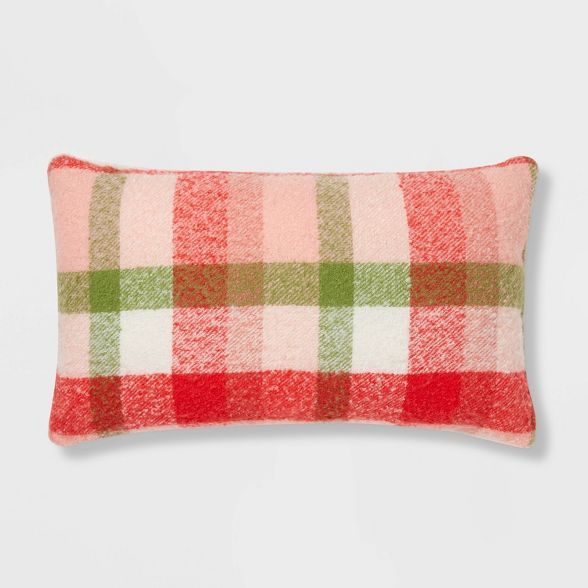 Plaid Boucle to Faux Rabbit Fur Reversible Christmas Throw Pillow Ivory - Threshold™ | Target