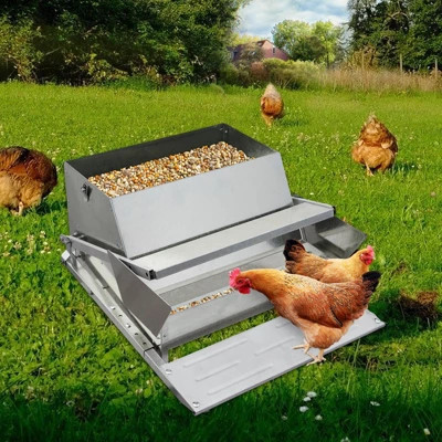 Automatic Chicken Treadle Feeder, 27 LB Galvanized Steel Poultry Feeder, No Waste, Outdoor Use, Suits Duck, Bantams, Pheasants, Roosters | Target