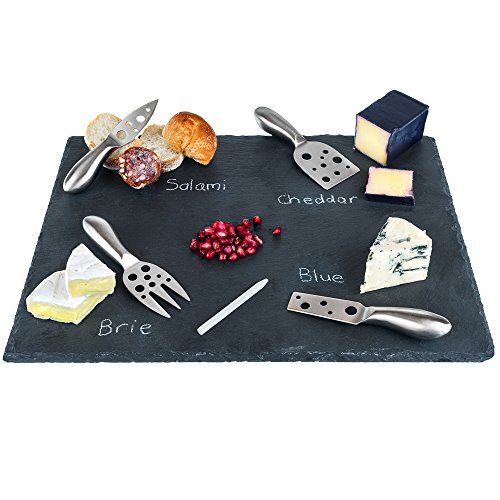 Large Slate Cheese Board and Stainless Steel Cutlery Set 12" x 16" – Includes 4 Knives plus a Soap S | Amazon (US)