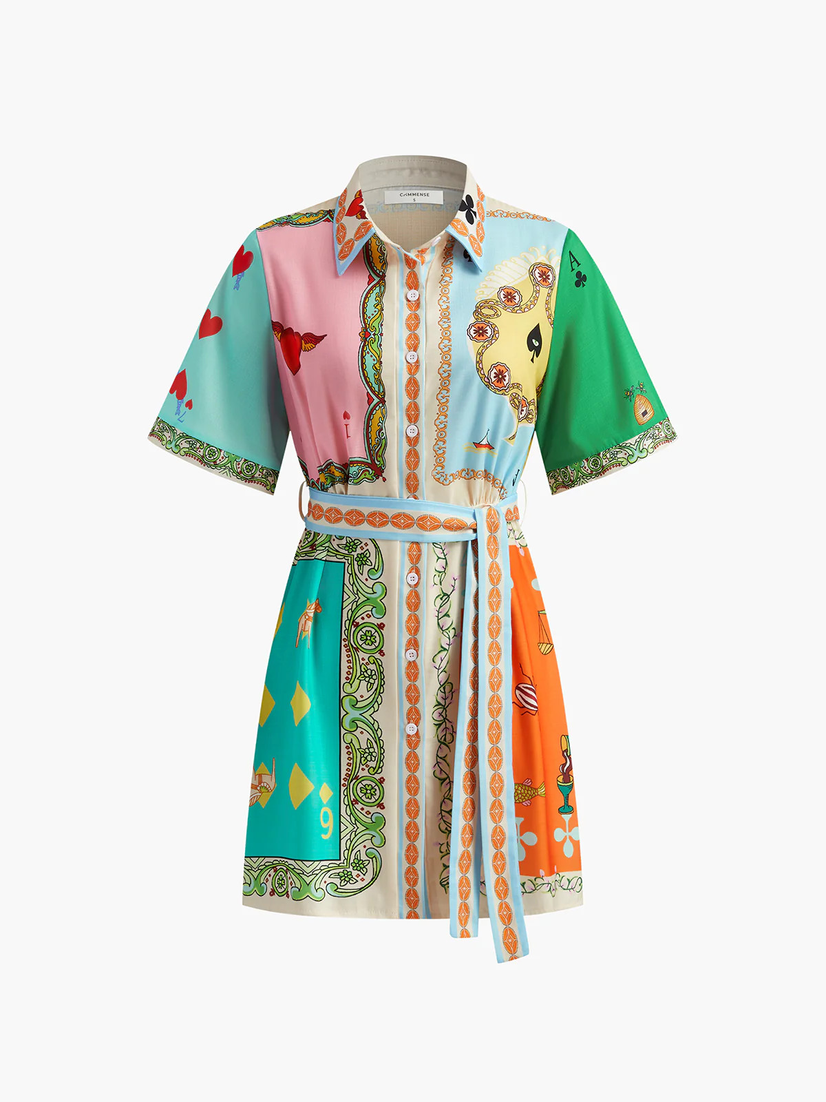 Print Belted Polo Dress | Commense